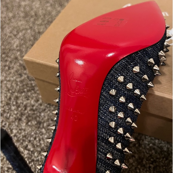 🚨 Christian Lounoutin Follies Spikes 100 Lame Lux Denim/Silver - Picture 4 of 6